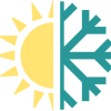 Sun and snowflake symbol on a black background.