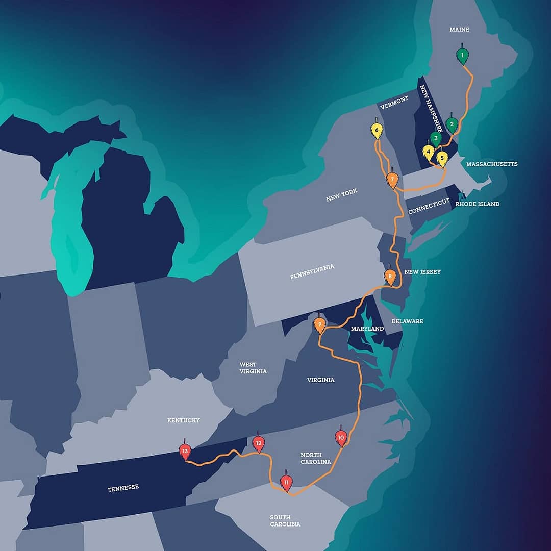A map displaying the route of the United States under spacious skies.