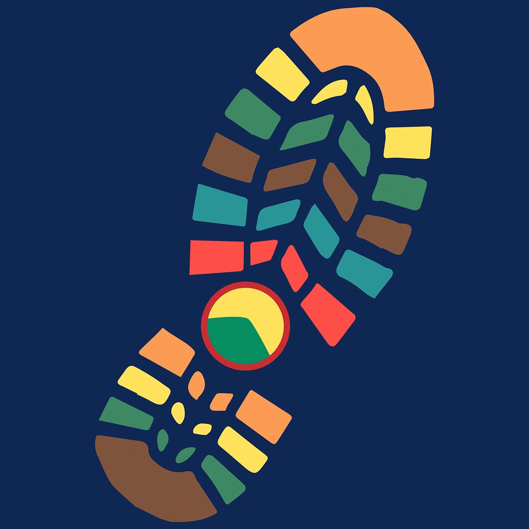 A colorful shoe print on a blue background.
