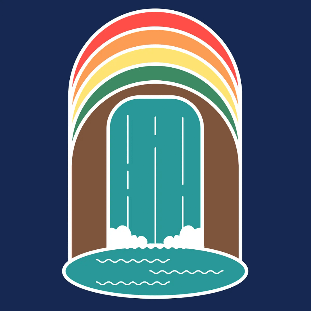 An SEO-optimized image of a rainbow with Belle Ridge in the background.