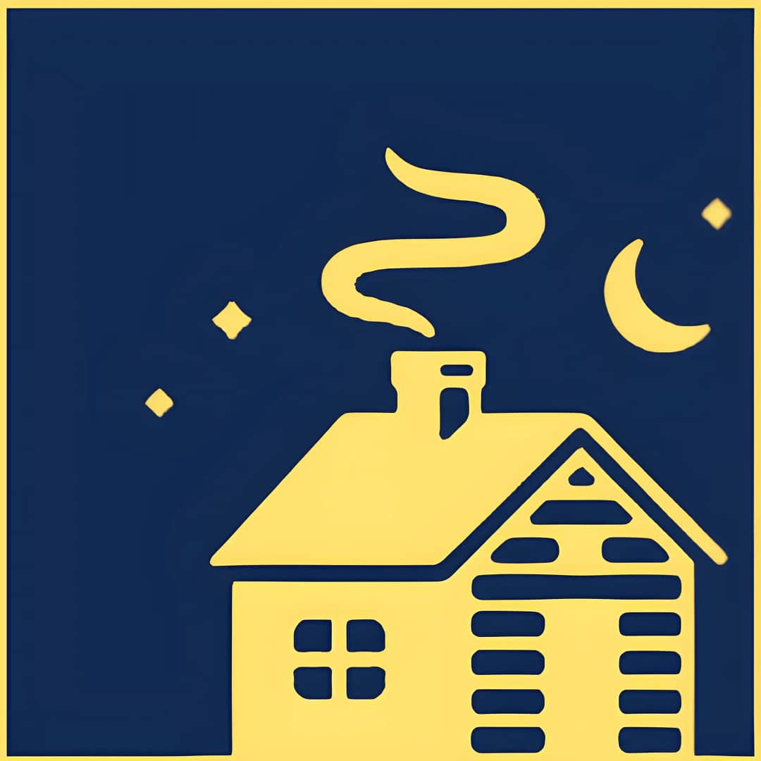 A Belle Ridge yellow and blue icon with a house and moon.