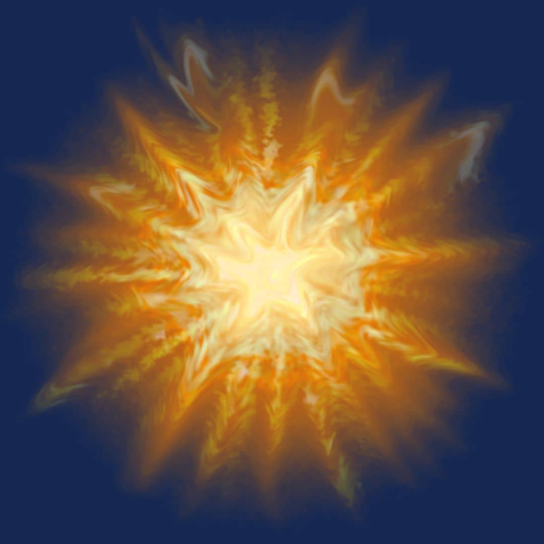 Abstract image of a bright, yellow-orange starburst pattern on a dark blue background, reminiscent of swirling light or energy radiating outward, evoking the vast allure of spacious skies.