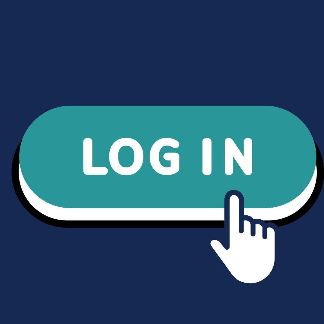 A green "Log In" button with white text is displayed against a dark blue background, inviting users to access the Loyalty Program. A white hand icon with an extended index finger points eagerly at the button.