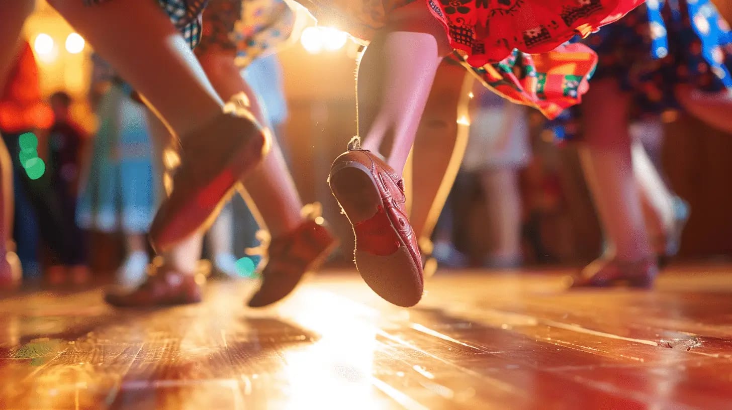 Close-up of Appalachian clogging footwork in motion.