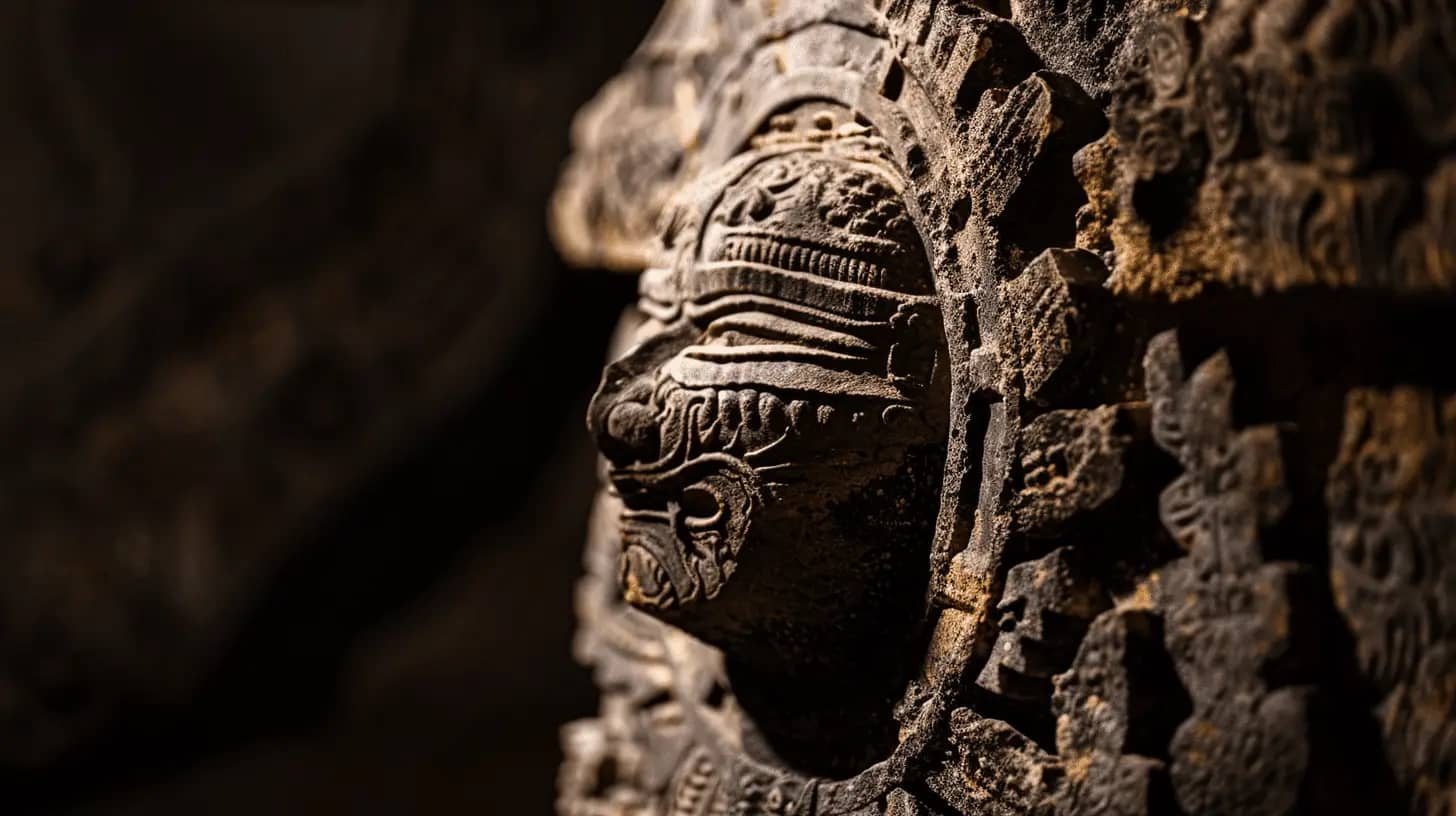 A closeup of an ancient artifact, highlighting its texture and craftsmanship.