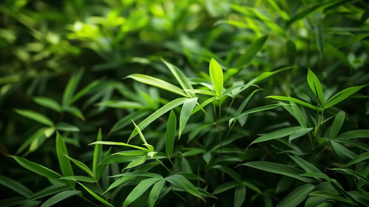 Close-up of a lush, green bamboo garden.