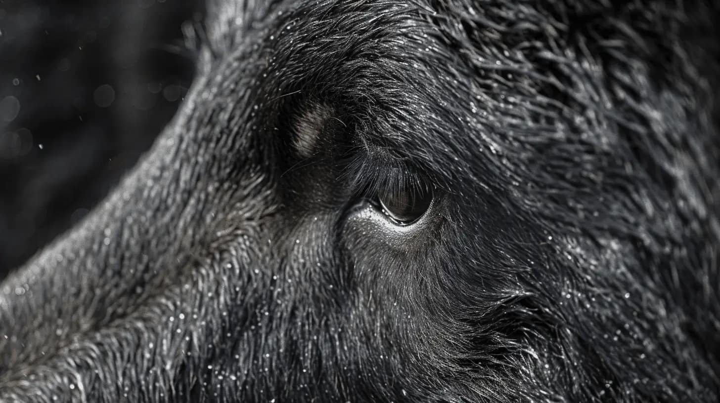 Close-up of black bear fur texture.