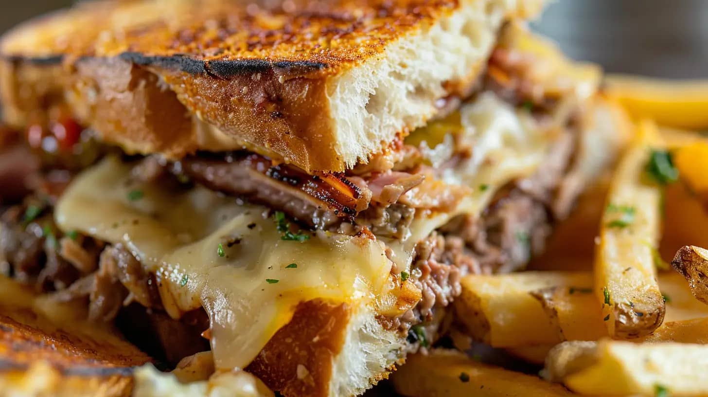 A Cuban sandwich served with crispy fries