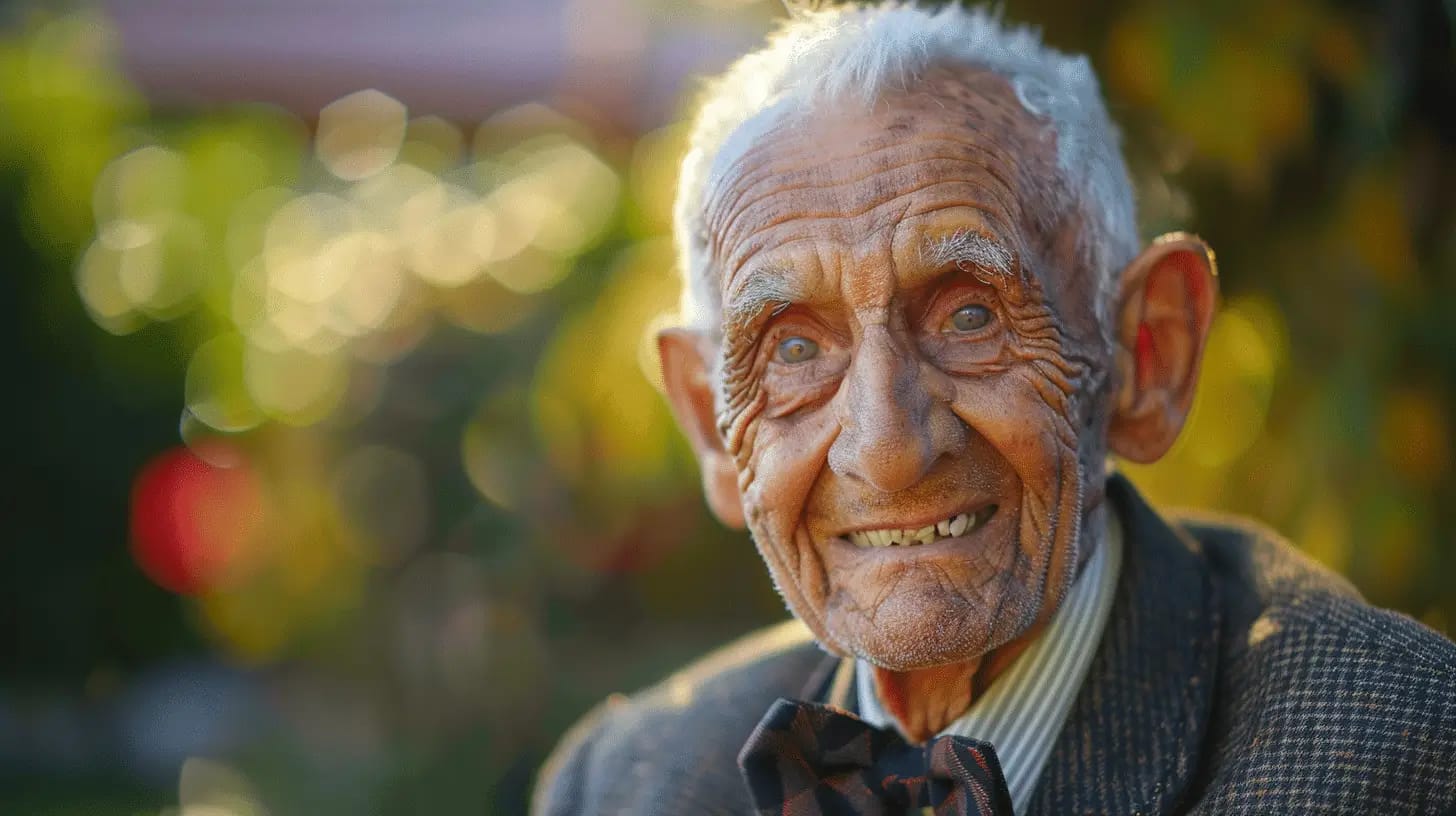 A closeup of an elderly man with a kind smile