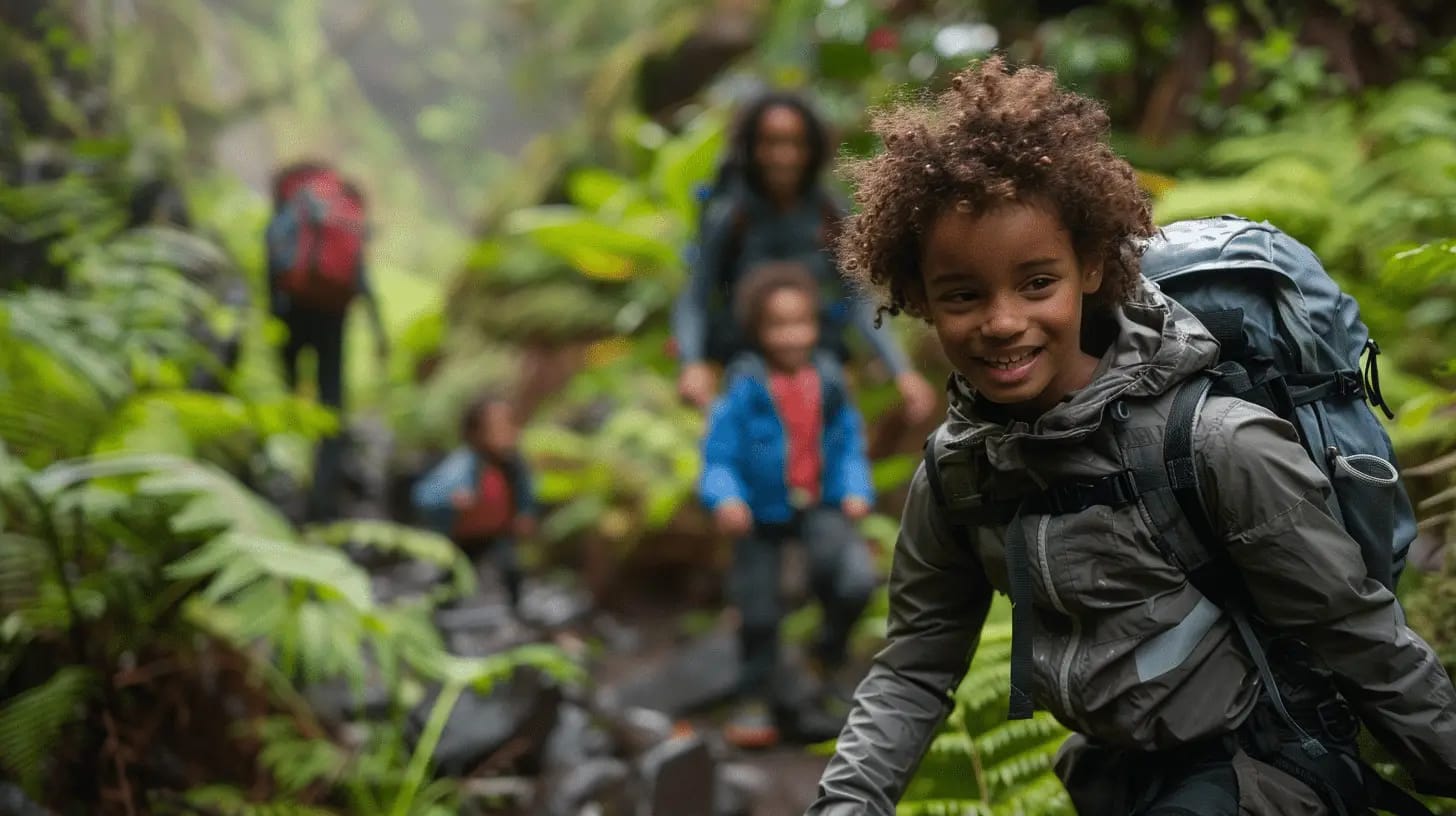 Family on a hiking adventure in nature.