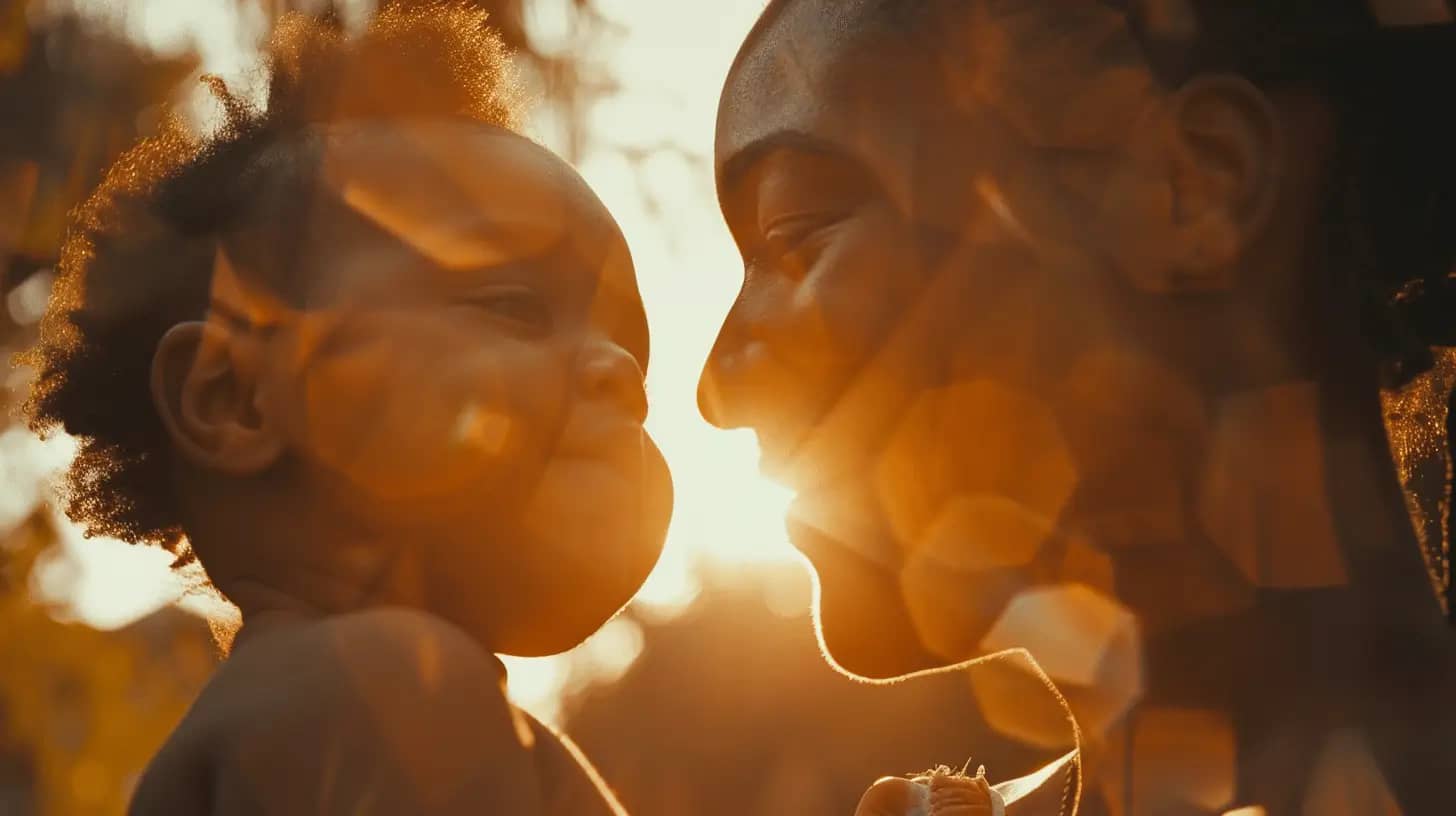 A closeup of a family enjoying a sunny day.