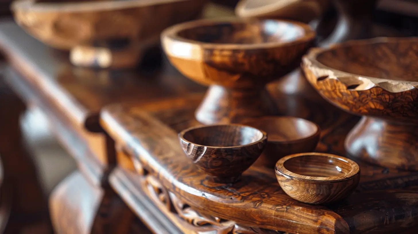 Close-up of handcrafted wood furniture.