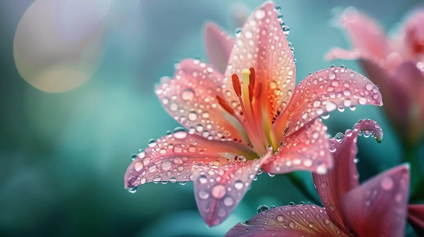 Close-up of flowers with morning dew on their petals.