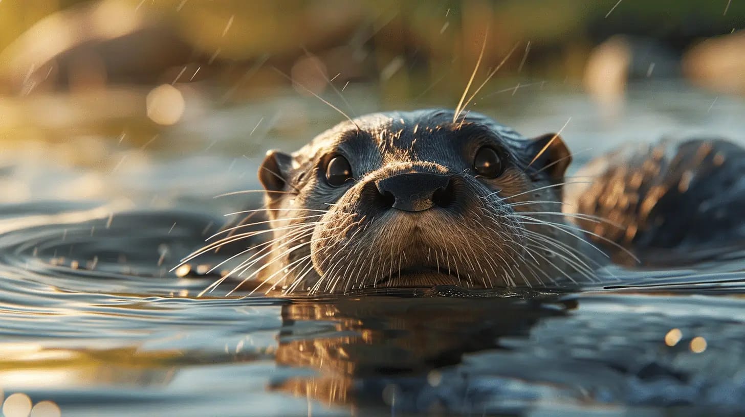 A playful river otter in morning light