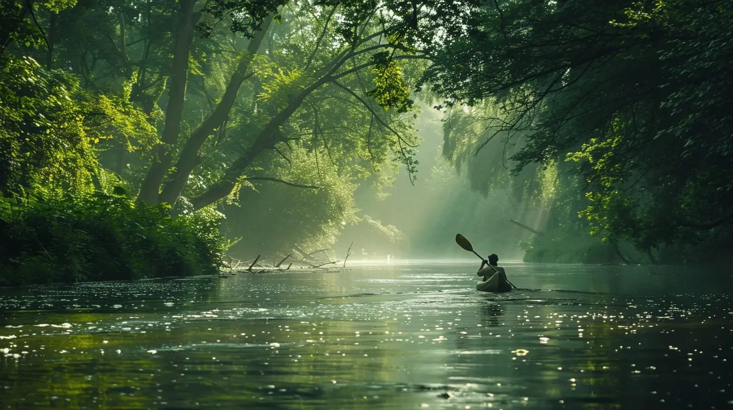 Serene river kayaking through nature.