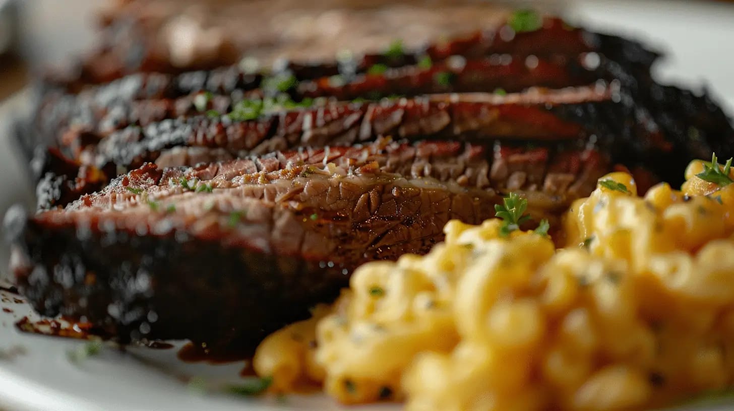 Smoked brisket with mac and cheese