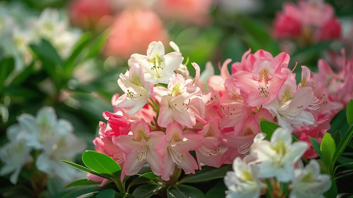 Vibrant rhododendron flowers blooming in nature.