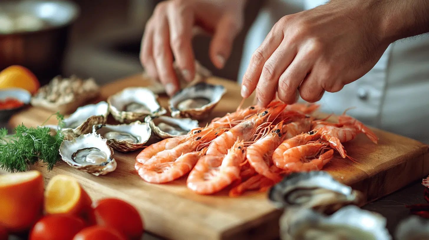 A chef preparing seafood