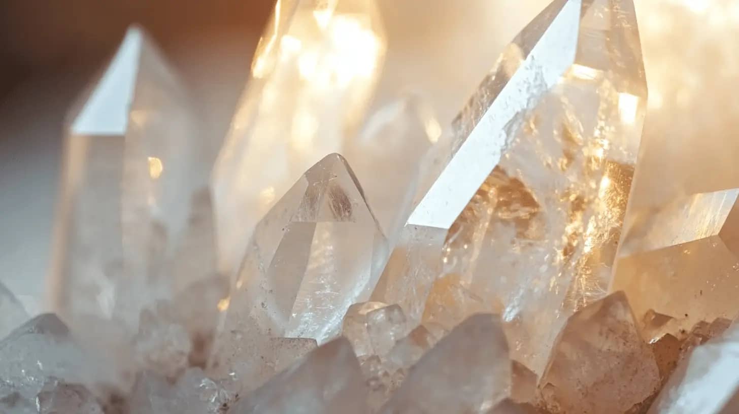Clear quartz crystal illuminated by natural light