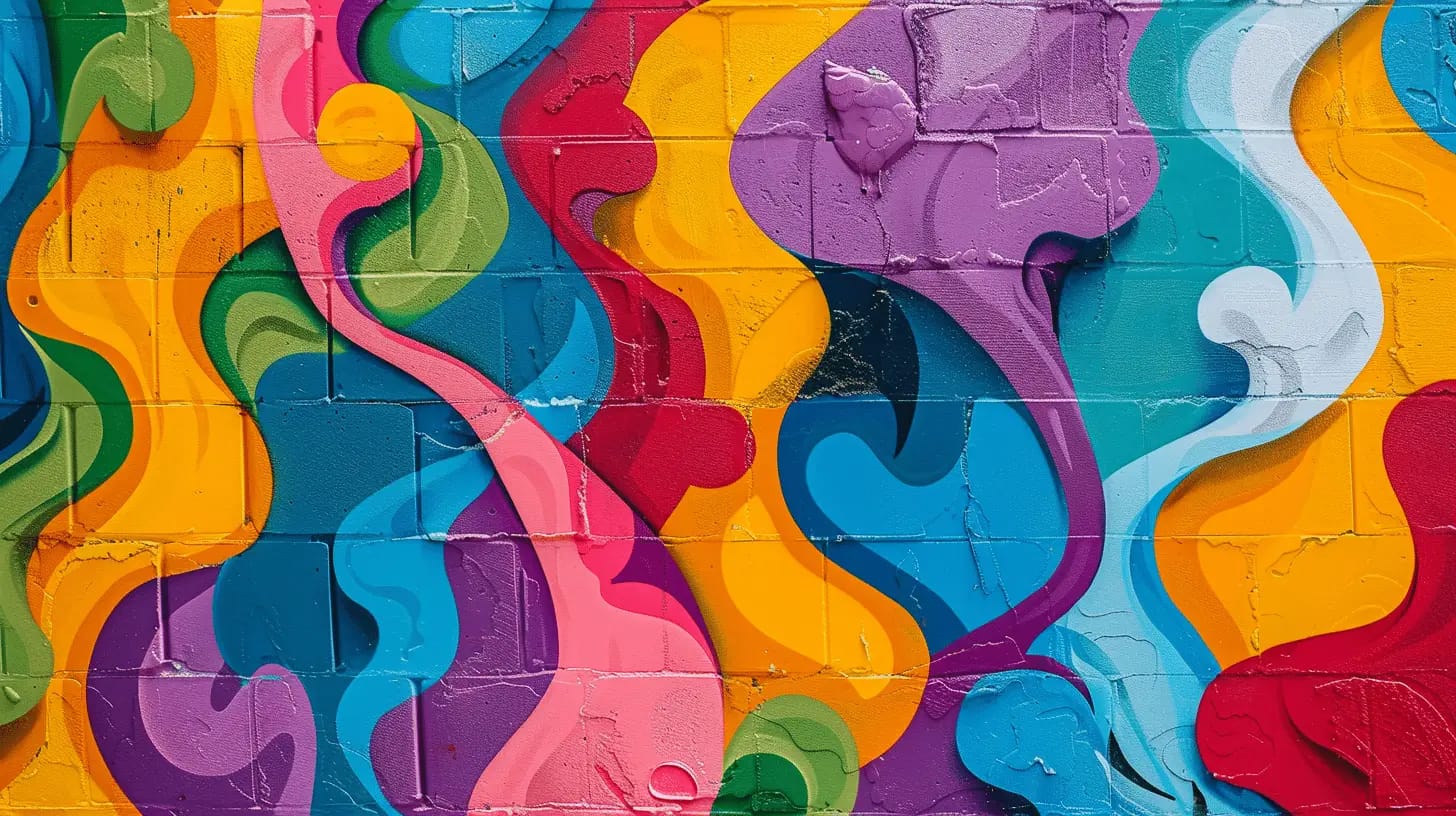 Colorful mural featuring bold abstract shapes