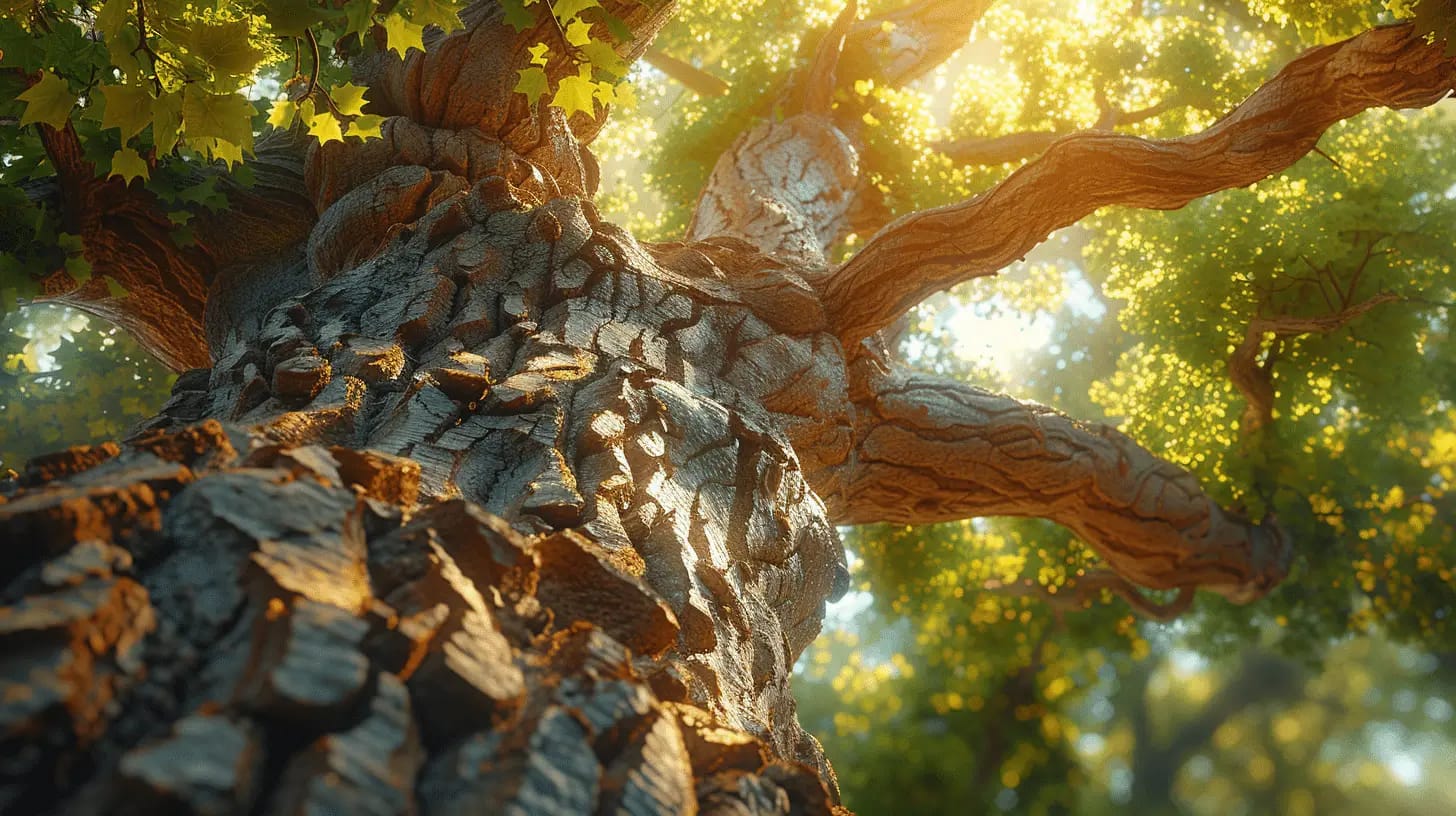 Giant sycamore tree with a massive trunk and sprawling branches