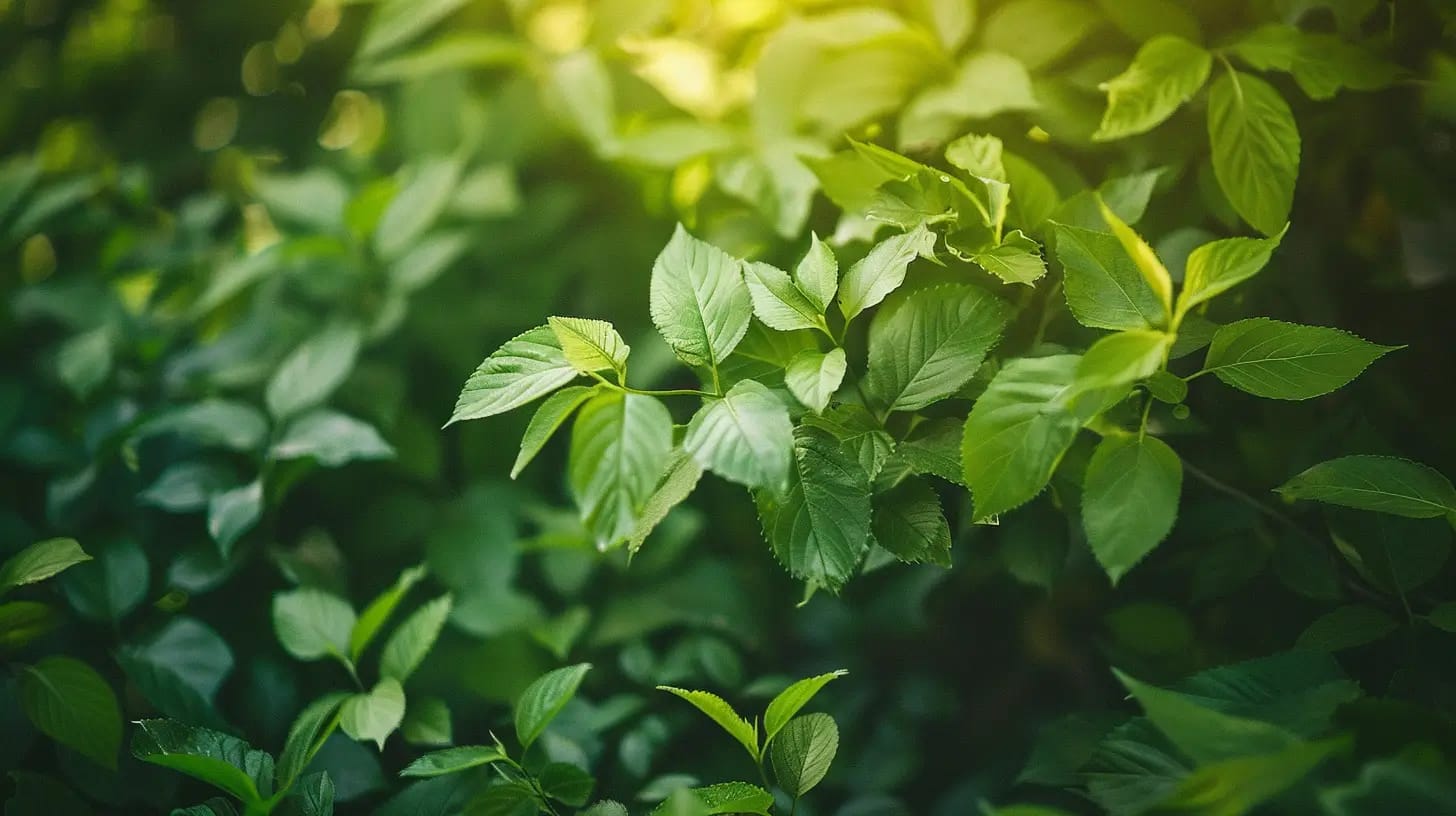 Lush greenery illuminated by soft morning light