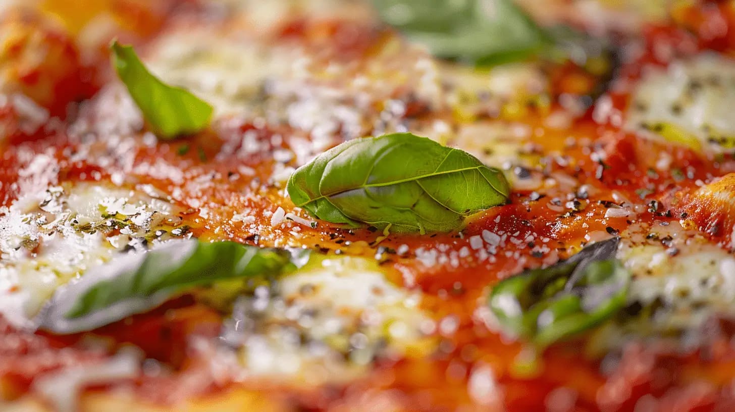 A Neapolitan pizza topped with mozzarella, basil, and Parmesan