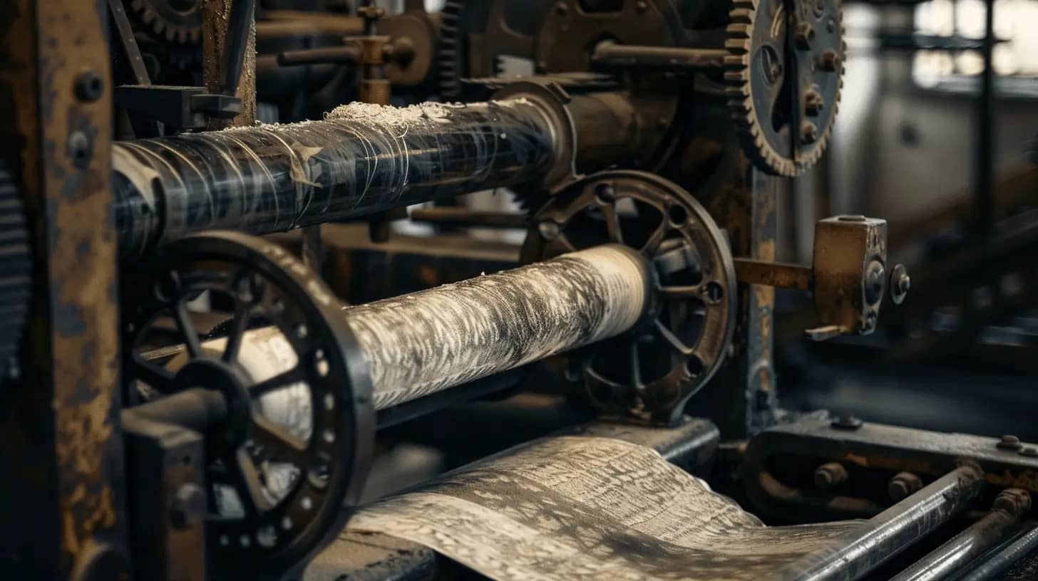 Old paper machinery with visible gears and levers