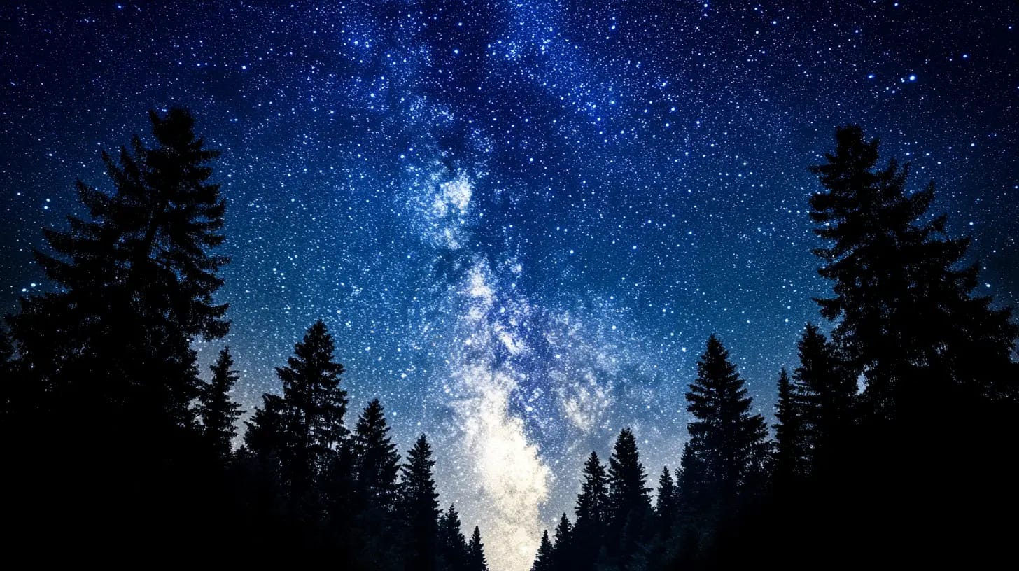 Serene night sky with the Milky Way visible above silhouetted trees