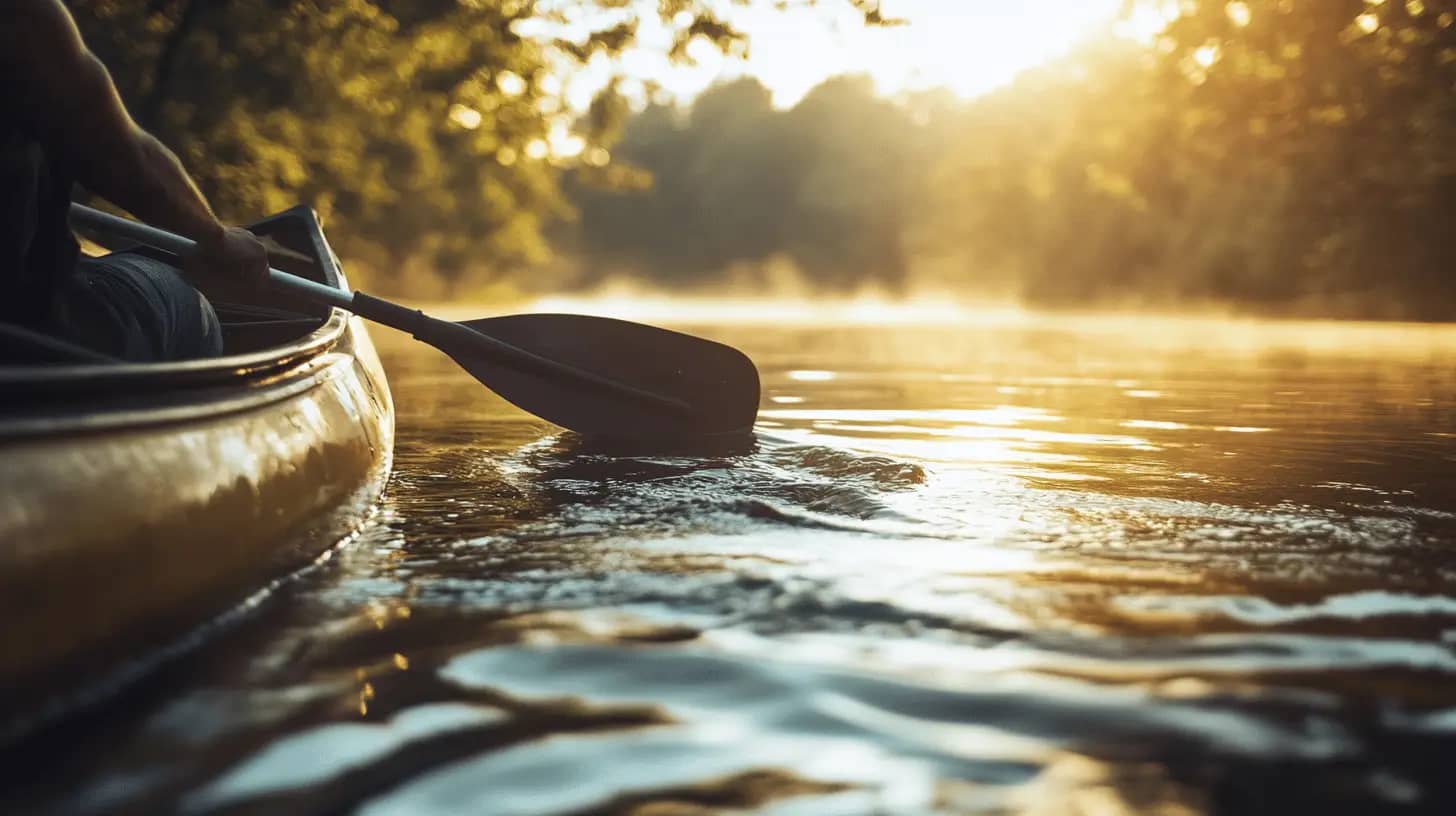 Serene river with gentle paddling at sunrise