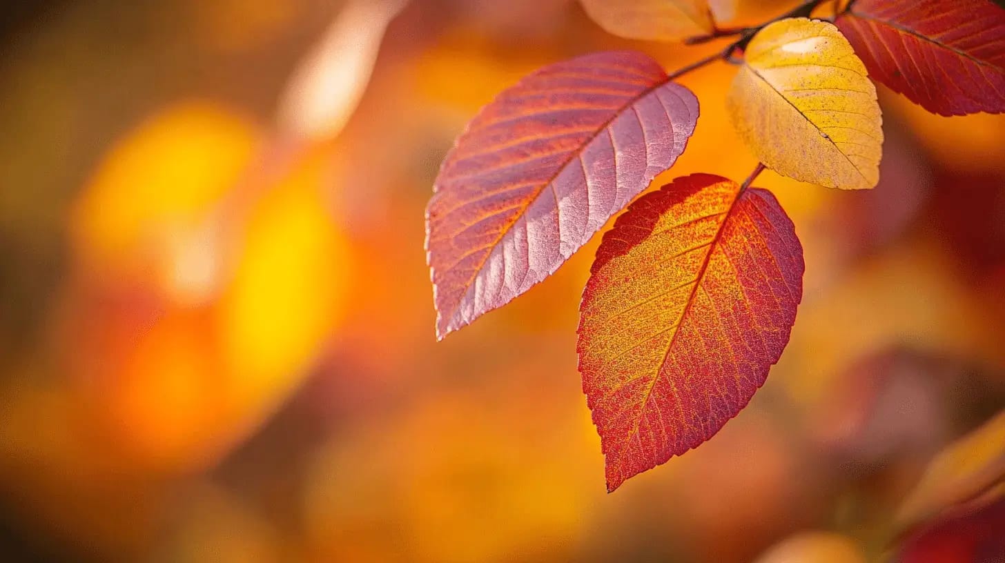 Close-up of vibrant autumn leaves in rich fall colors
