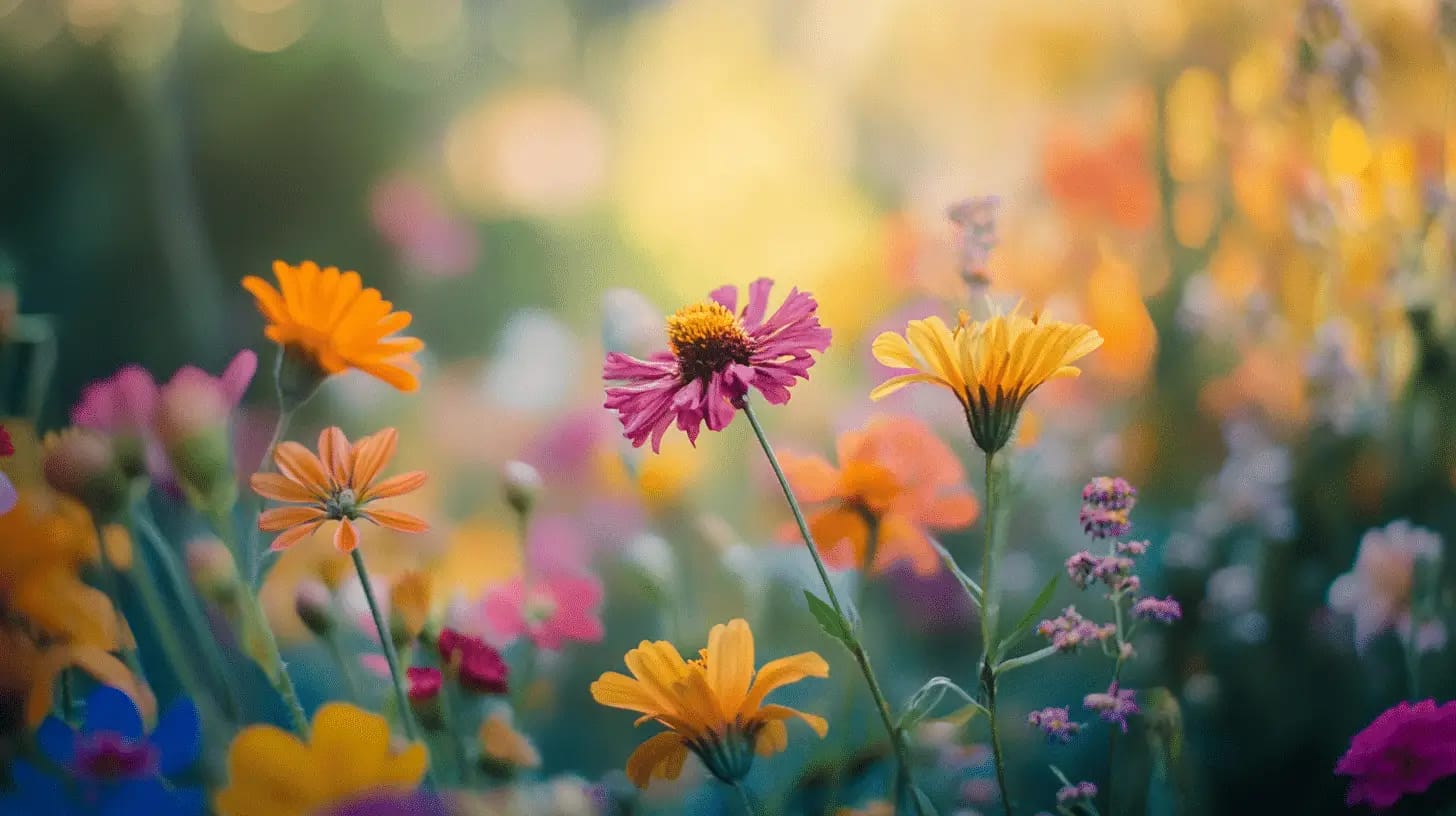 Vibrant blooming wildflowers in a colorful and lively natural setting