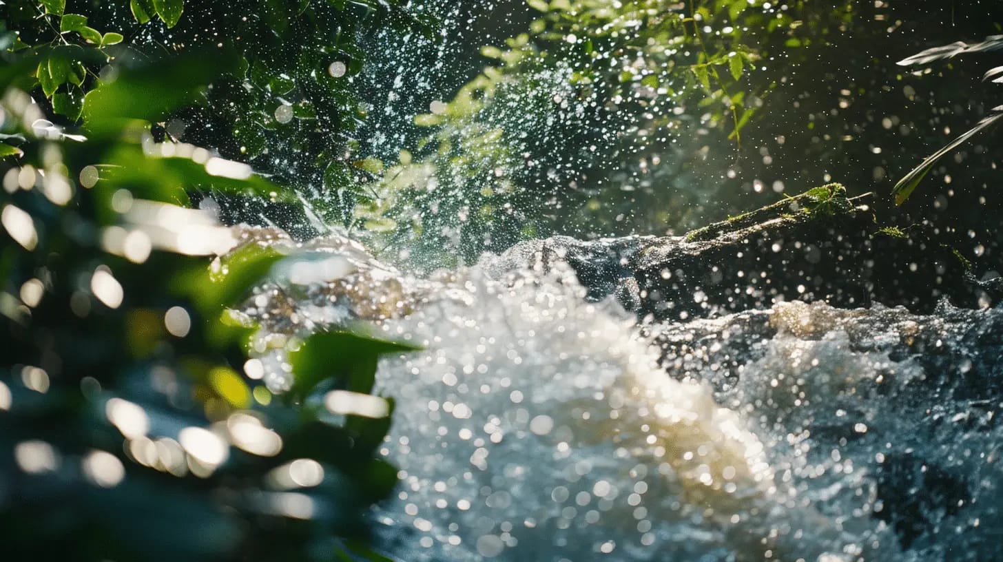 Whitewater rapids rushing through a natural landscape, showcasing adventure and nature.