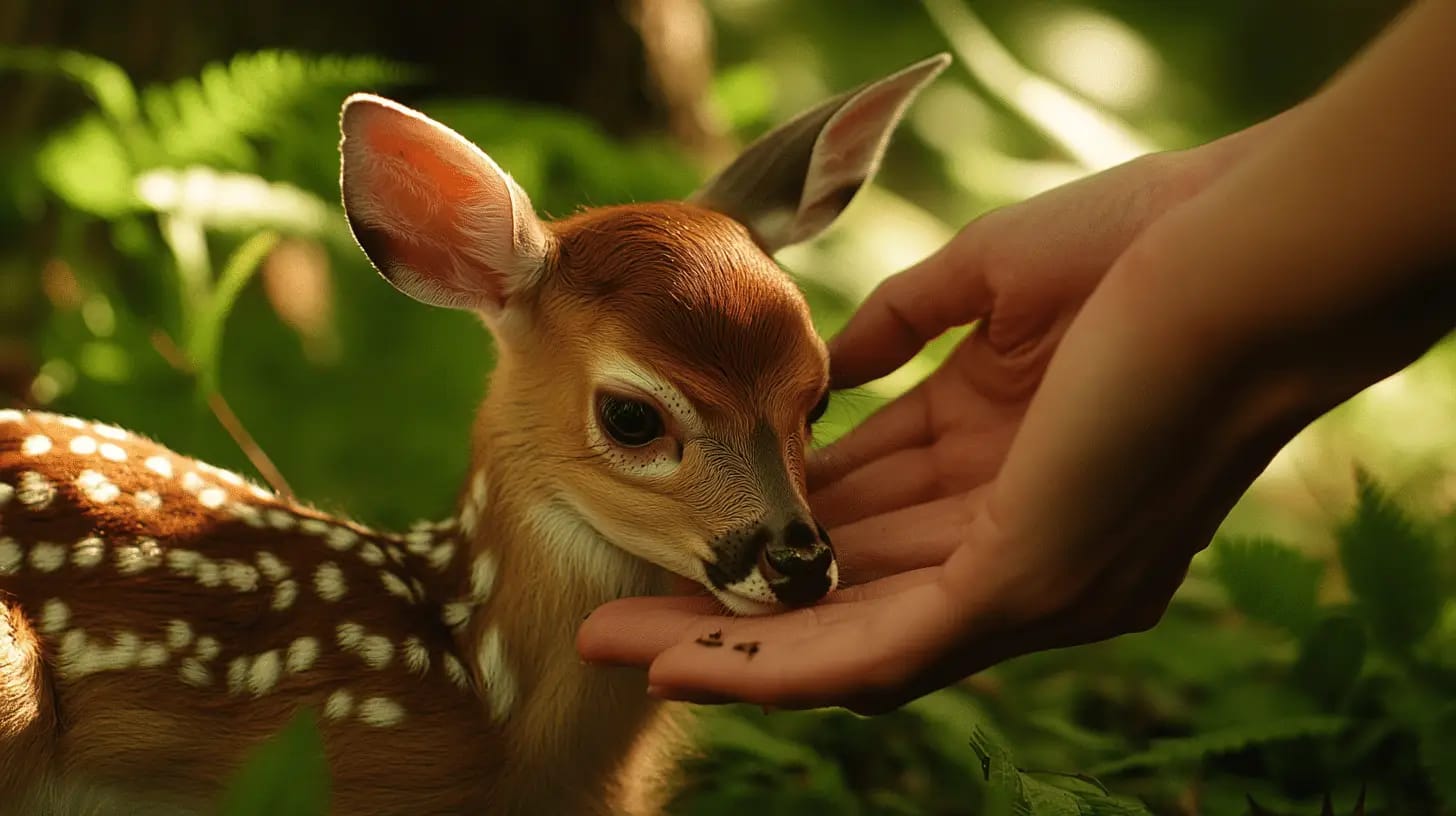 Wildlife rescue caregiver tending to a fawn