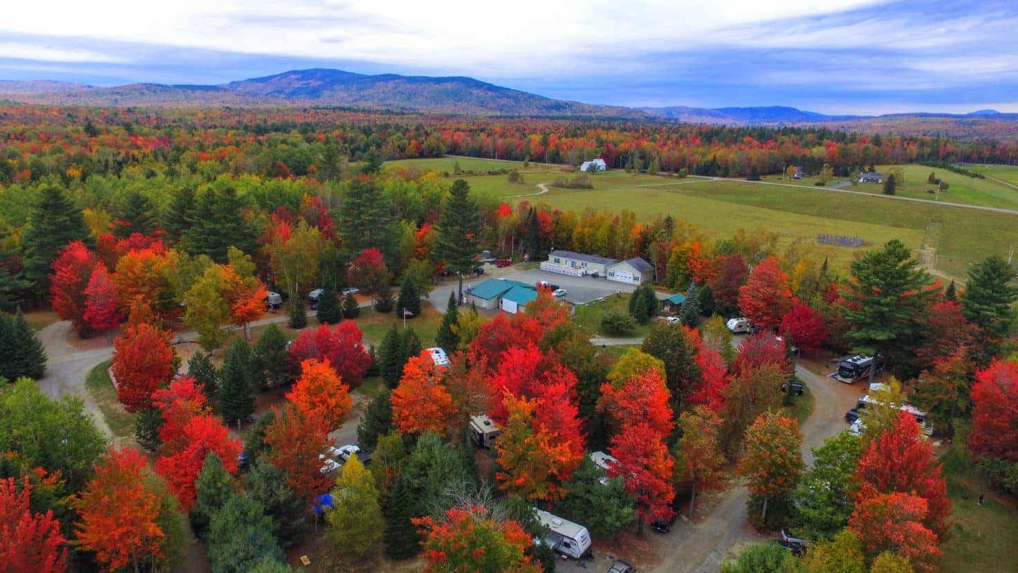 An aerial view of a cozy rv park in the fall, resembling home sweet home.