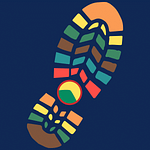 A colorful shoe print on a blue background.