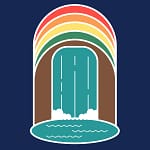 An image of a rainbow with a waterfall in the background at Belle Ridge.