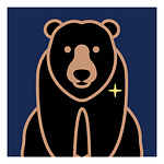 A simple illustration of a bear with brown outlines and details sits against a dark blue background, evoking the calm of Spacious Skies. A small yellow star shape shines near its right shoulder.