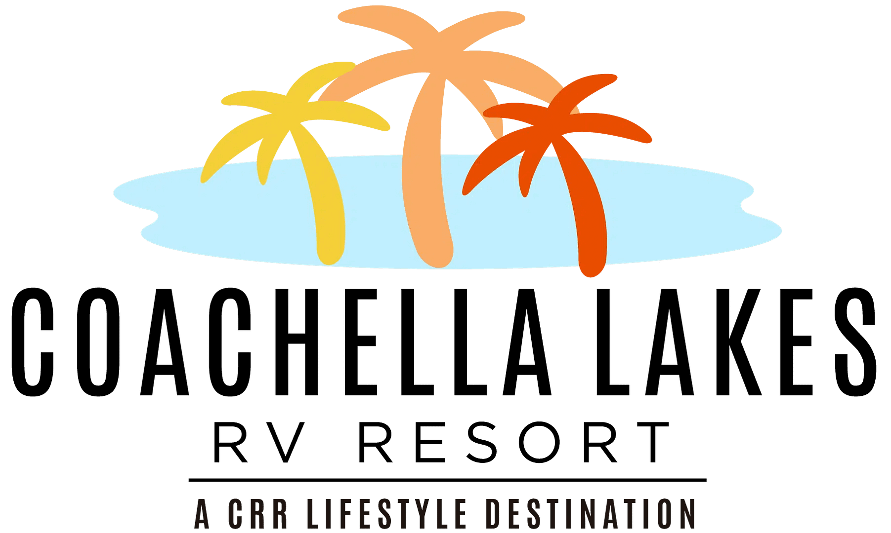 Logo with three stylized palm trees in yellow, orange, and red by a blue water body, above the text "TRIPPY PALMS" and "A CRR LIFESTYLE DESTINATION.