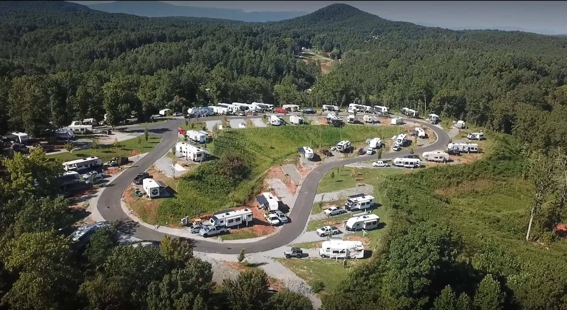 An aerial view of Spacious Skies Park in the mountains of N.C.