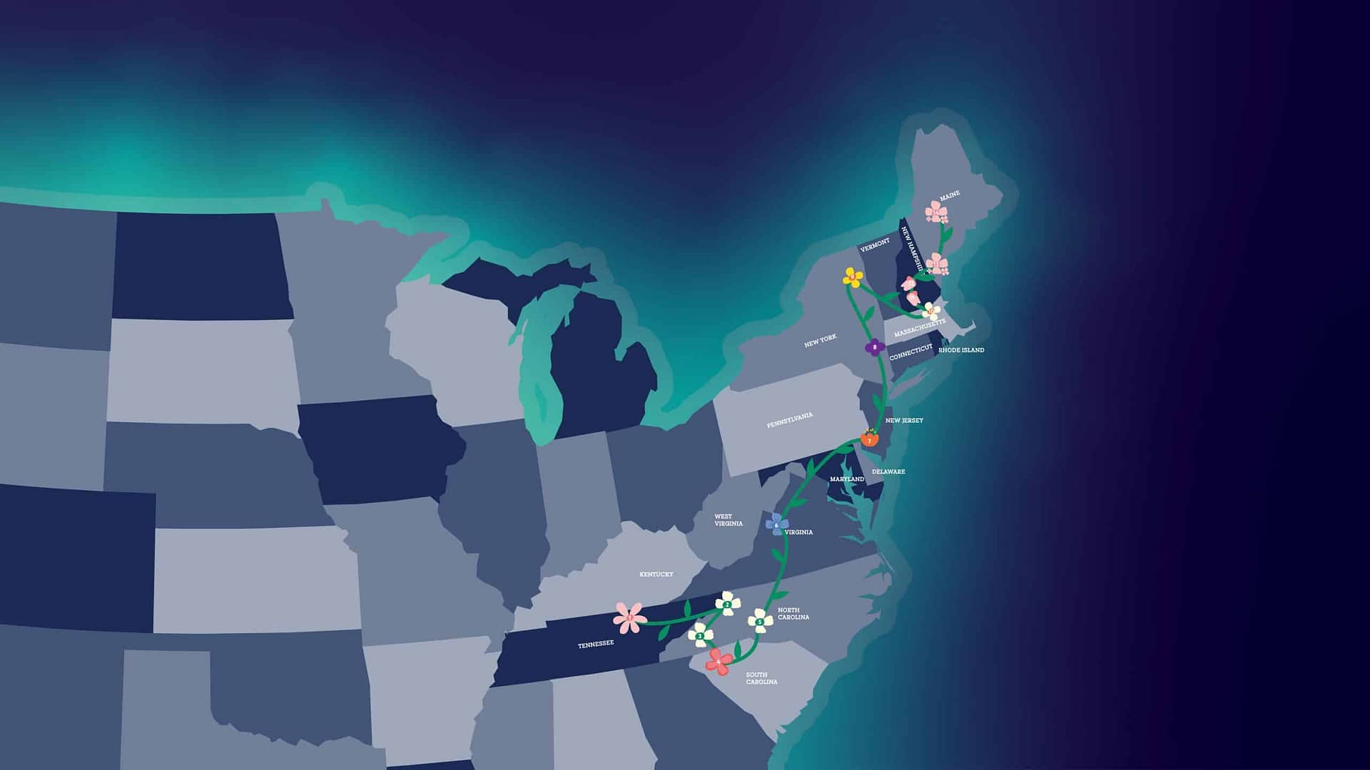 Spacious Skies Follow the Flowers map