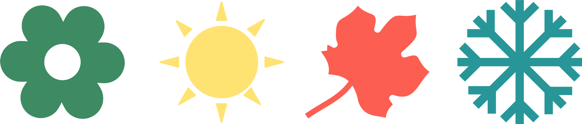 Four different types of leaves in various colors are natural attractions.