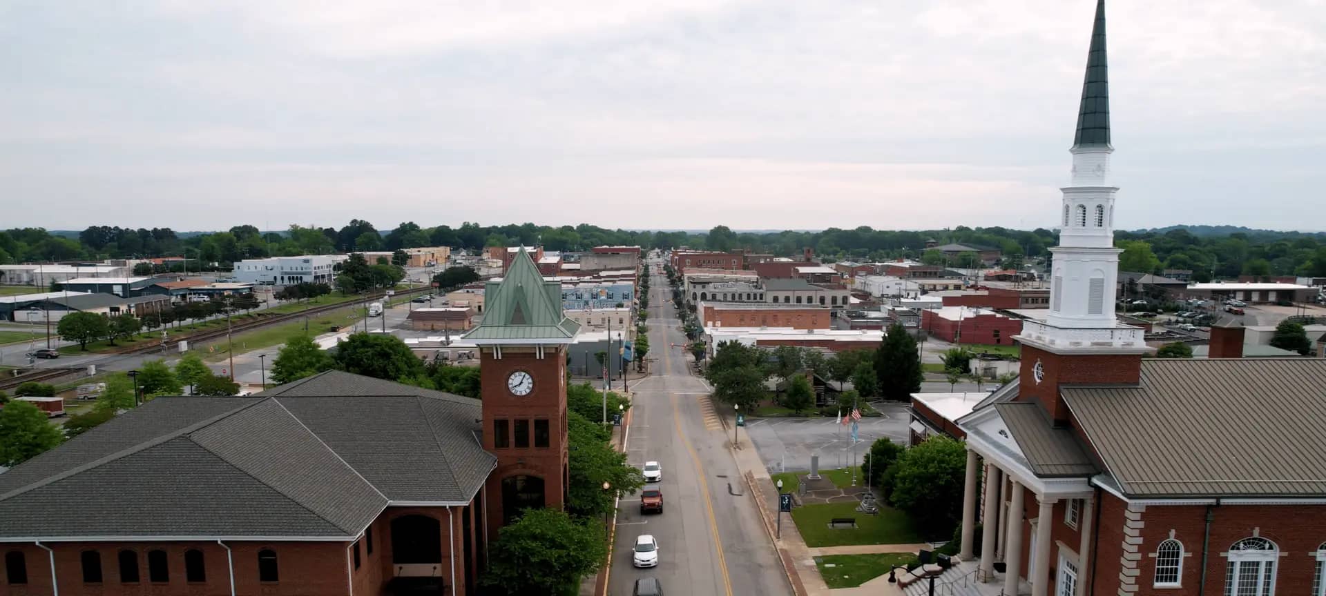A brick building with a clock tower located in the Upstate of South Carolina.