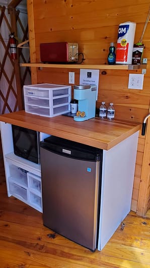 A small refrigerator and a refrigerator on a counter.