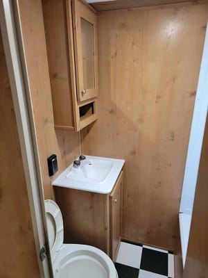 A bathroom with a sink and a toilet.