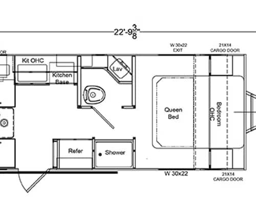 A floor plan of a trailer.