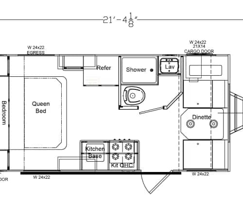 A floor plan of a trailer.