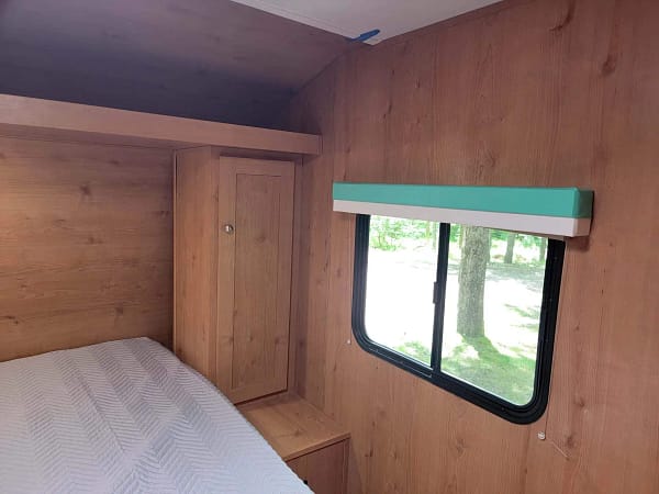 A bed in a room.