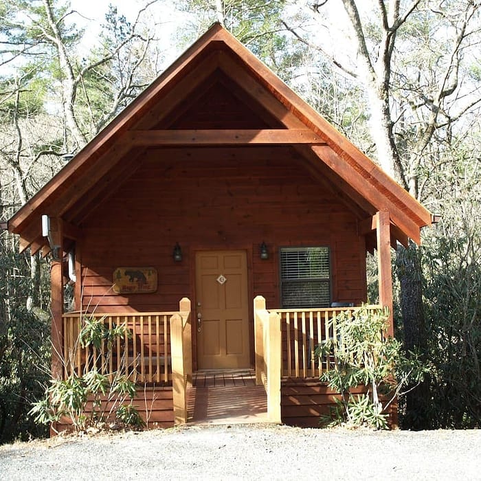 A small cabin in the woods.
