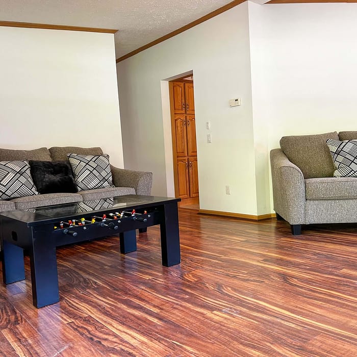 A living room with couches and a coffee table.